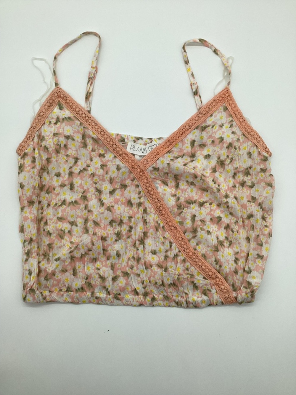 Planet Gold Peach Floral Lace-Trim Cropped Cami NWT
